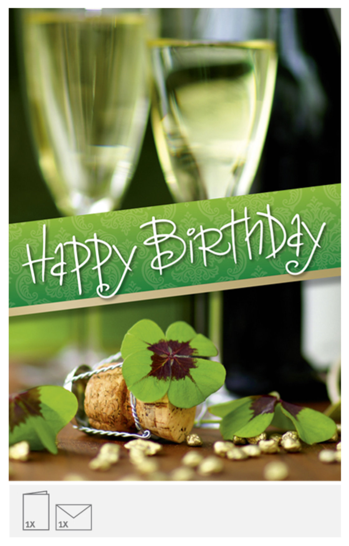 Geburtstagskarte, Champagner und Kleeblatt | geschenkparadies.ch
