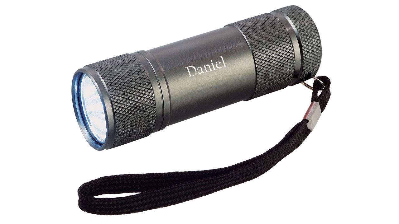 Lampe de poche LED, noire, personnalisable | Cadeaux24