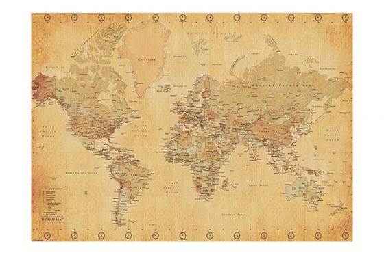 XXL Weltkarte Poster  - Retro-Look, englische Beschriftung  