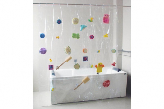 Duschvorhang mit 100 Taschen  - transparent  