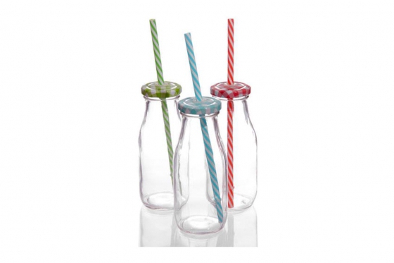 Retro Milchflaschen - 6er-Set inkl. Strohhalm 4 