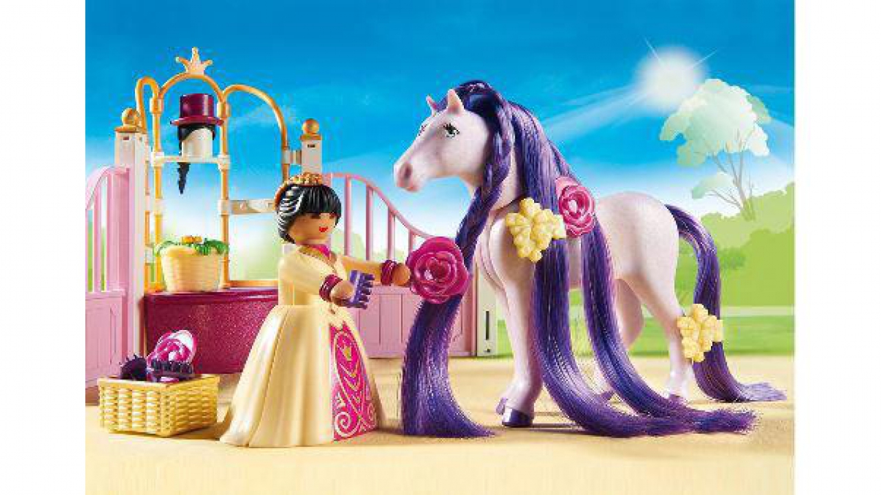 PLAYMOBIL Ecurie avec cheval à coiffer et princesse 6855