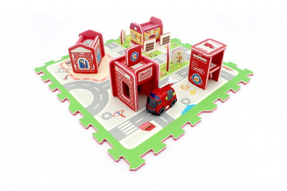 Tapis puzzlé caserne des pompiers - inclus. camion de pompier  
