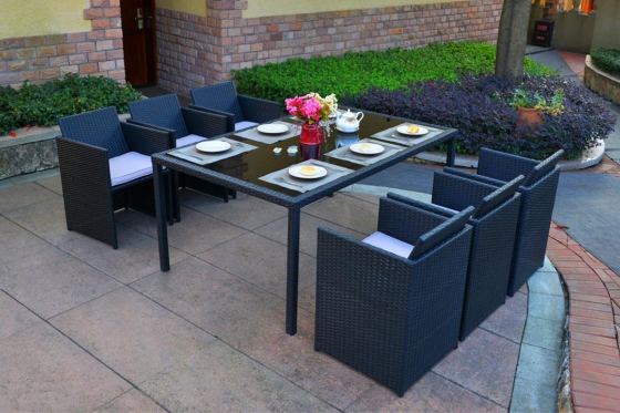 Rattan Sitzgruppe   - Tisch + 6 Stühle  