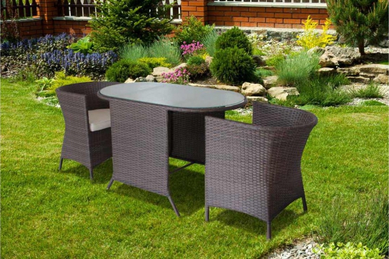 Ensemble table et chaise en rotin - Table + 2 chaises  