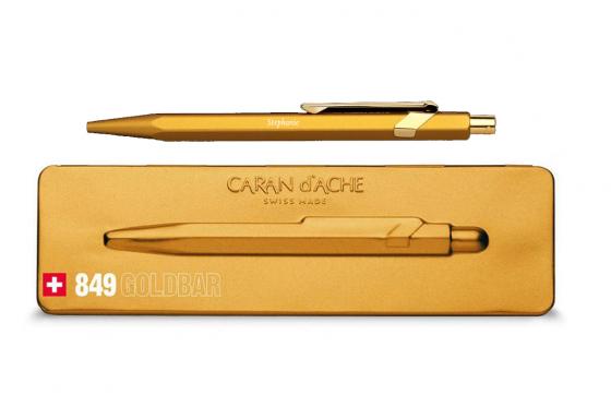 Stylo bille Caran d'Ache avec étui - avec gravure - 849Goldbar   