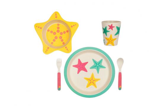 Kindergeschirr-Set Seestern - 5-teilig aus Bambusfaser  