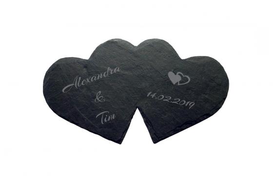 Schiefer-Doppelherz - mit Gravur  