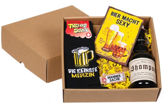 Bier Geschenkset - inkl. Biershampoo, Bierbüchlein, Biersocken, Mini-Meter  