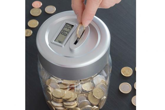 Spardose mit Geldzähler - Euro Münzen  