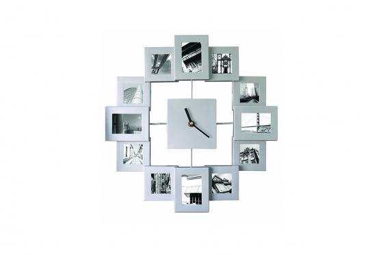 Foto Wanduhr - für 12 Fotos, silber  