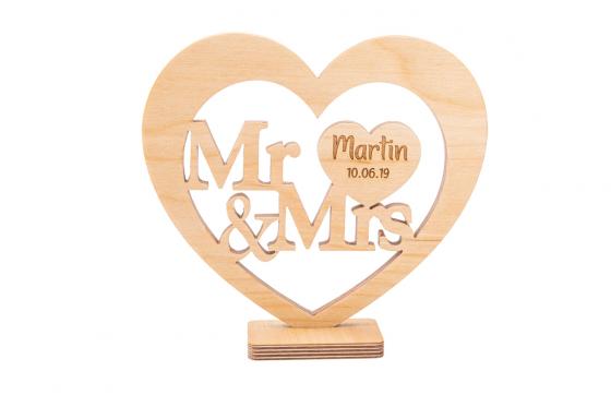 Holzherz Mr & Mrs - mit Gravur  