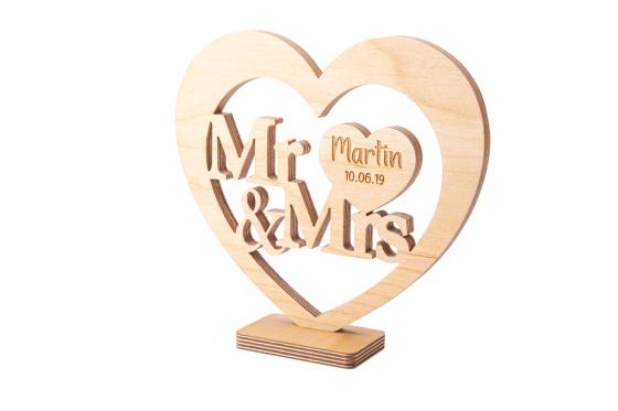 Holzherz Mr & Mrs - mit Gravur 1 