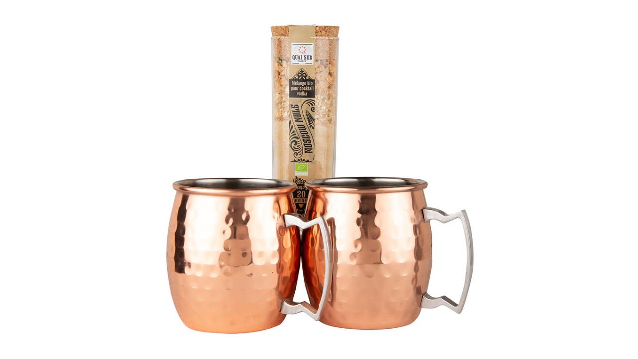 Quai Sud coffret Moscow Mule bio + 2 tasses en cuivre