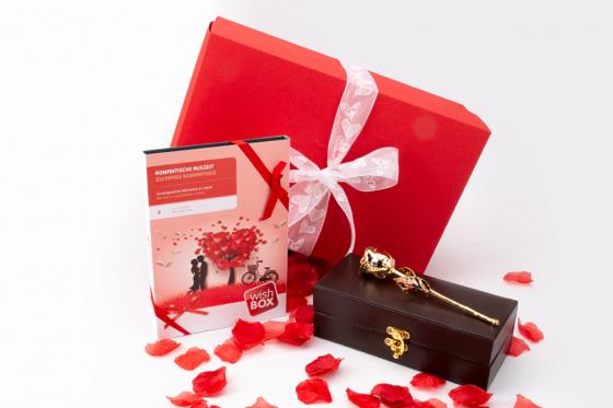 Geschenkset Romantische Auszeit - Wishbox + Goldrose  