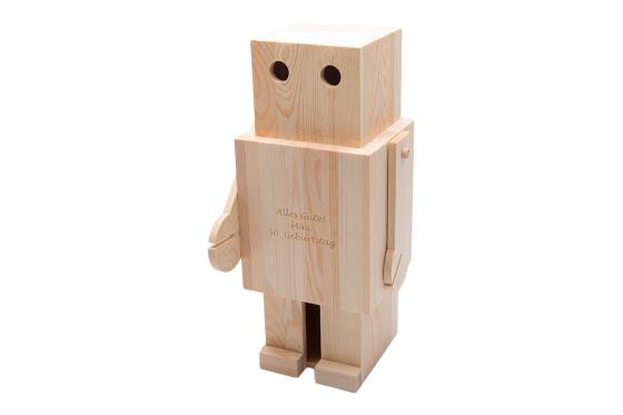 Weinbox Roboter - aus Holz, mit Gravur  