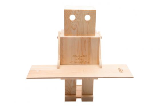 Weinbox Roboter - aus Holz, mit Gravur 1 