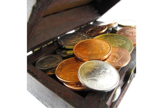 Schatzkiste mit Gravur - 50 Original-Münzen  2 