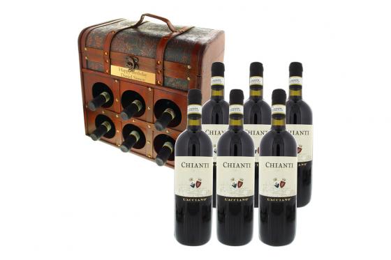 Gravierte Weintruhe - mit italienischen Rotweinen 1 