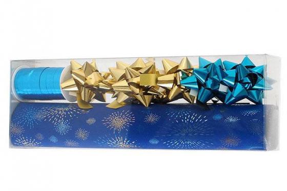 Geschenkverpackung blau - 9-teiliges Set (Geschenkpapier, -band und Rosetten)  