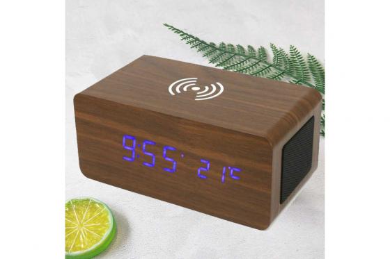 Station intelligente 3 en 1 - Réveil LED, haut-parleur, chargeur Qi 2 