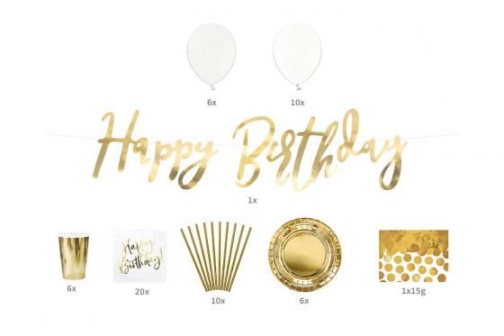 Happy Birthday Party Set - 60-teilig, Gold 2 