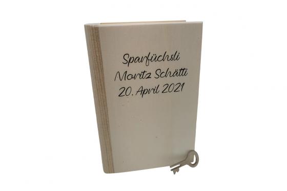 Sparbuch aus Holz  - personalisierbar  