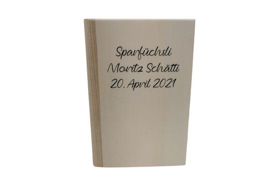 Sparbuch aus Holz  - personalisierbar 1 