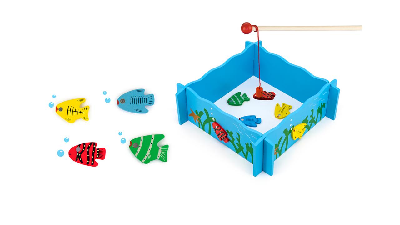 Jeu de pêche magnétique, en bois