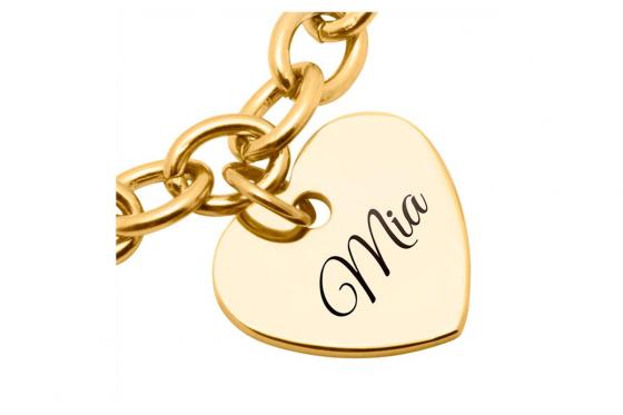 Edelstahlarmband mit Herz - Gelbvergoldet - mit Gravur 1 
