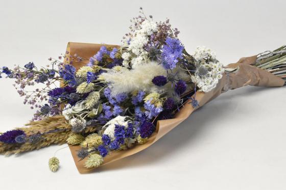 Trockenblumenstrauss - 60 cm  - blau/weiss  