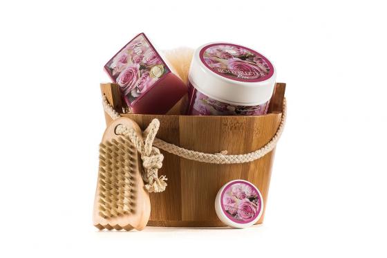 Holzzuber Set Rose - mit Bodybutter & Seife  