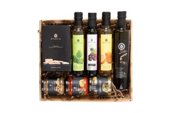 Coffret cadeau Gourmet - Huile d’olive, vinaigre balsamique et antipasti  