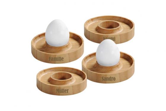 Eierbecher Bambus - 4-er Set, mit Gravur  