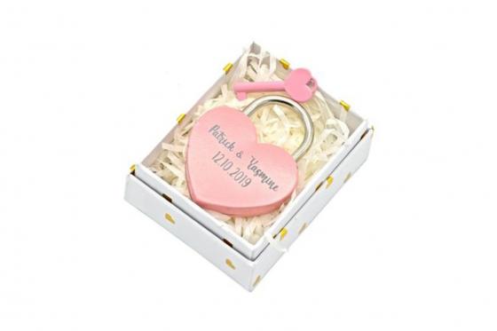 Cadenas d'amour cœur rose - avec gravure  