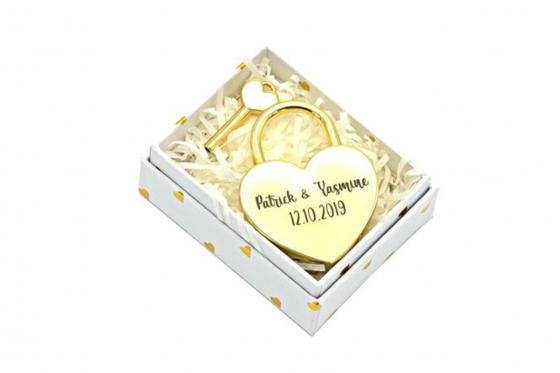 Liebesschloss Herz Gold - mit Gravur  
