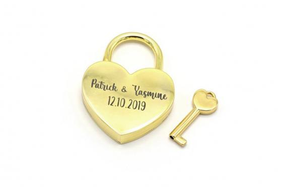 Liebesschloss Herz Gold - mit Gravur 1 