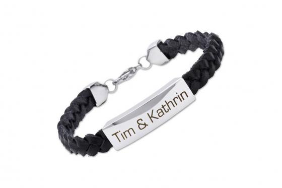 Geflochtenes Lederarmband - mit Gravur  