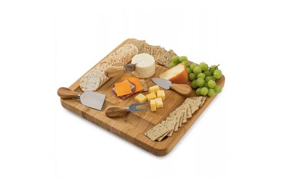 Käseschneidebrett - aus Holz - mit Besteck  