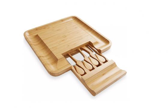 Käseschneidebrett - aus Holz - mit Besteck 1 