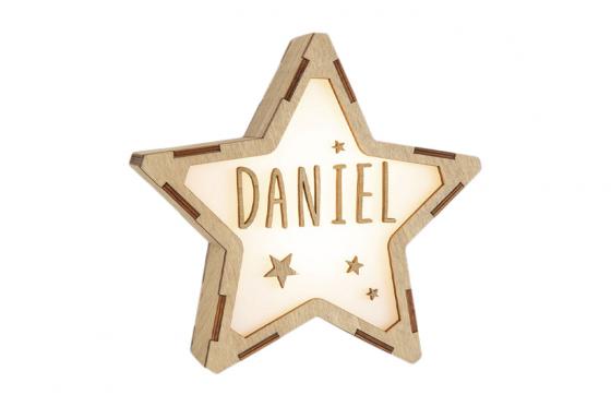 Veilleuse étoile personnalisable - Porte nom lumineux en bois 1 