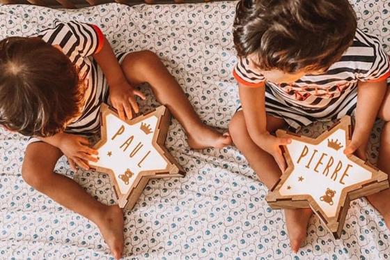 Veilleuse étoile personnalisable - Porte nom lumineux en bois 6 