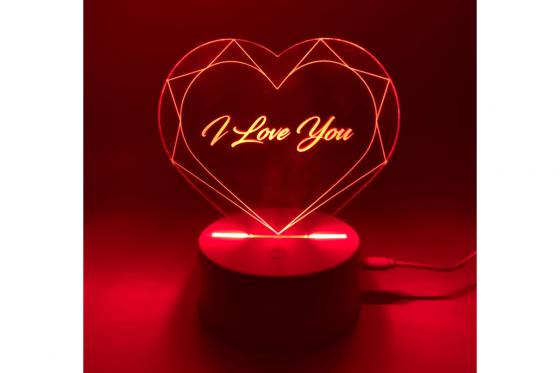 Lampe cœur avec gravure - s'éclaire de 7 couleurs   