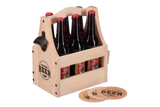 Bierträger aus Holz - mit Flaschenöffner  