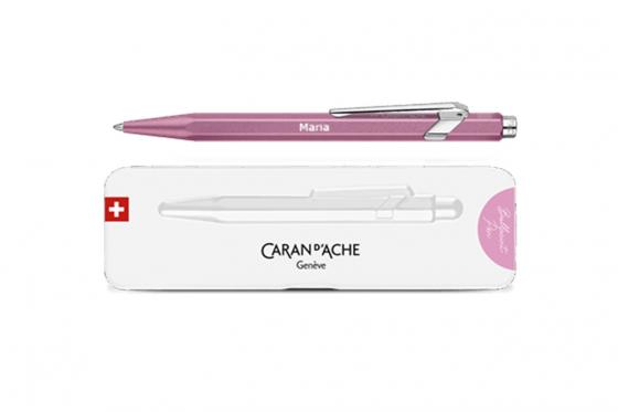 Stylo à bille Caran d'Ache - rose - avec gravure  