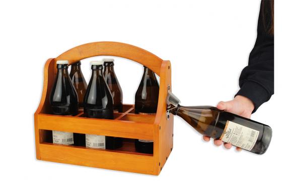 Porte-bouteilles en bois pour 6 bières - avec ouvre-bouteille  