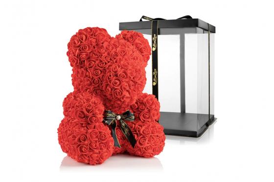 Ours en roses 35 cm - en roses rouges  