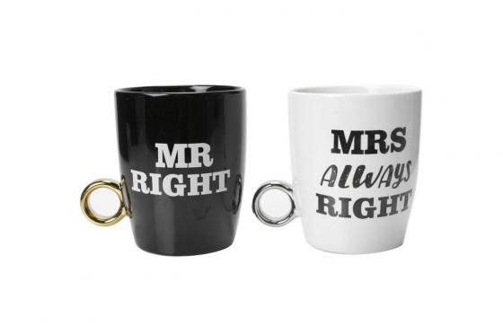 Tasses Mr Right & Mrs Always Right - Duo de mugs avec anses anneau  