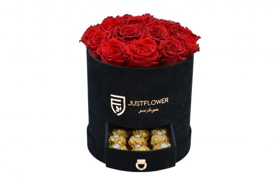 XL Rosenbox mit Schublade Velvet - Infinity Rosen Rot  