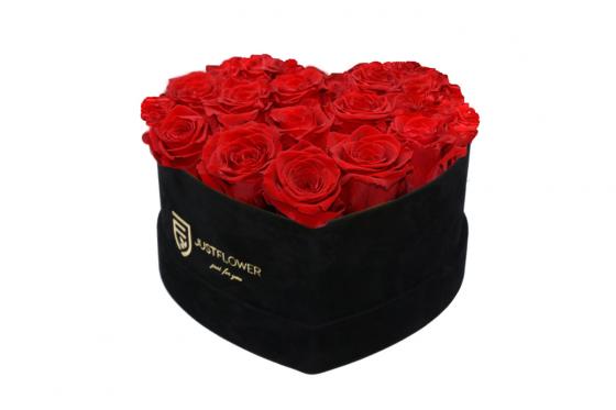Flowerbox Cœur noir Velvet - roses éternelles rouges  